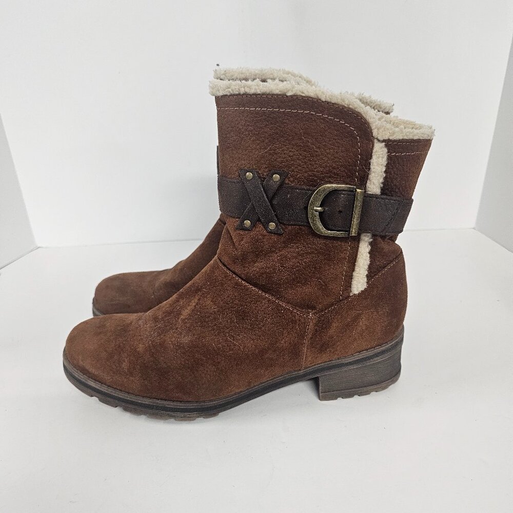 Sonoma Bootie Brown Suede Sherpa Moto Grunge Western Buckle 8.5